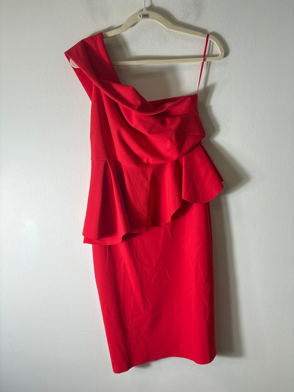 Chiara Boni Classic Red One Shoulder Peplum Midi Dress Sz 44